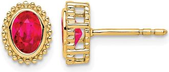 Diamond2Deal 14k Yellow Gold Oval Ruby Stud Earrings