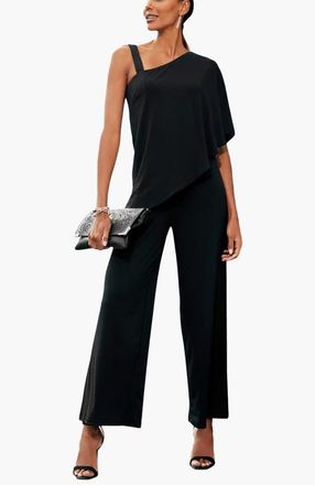 Lascana Womens Asymmetrical One Shoulder Jumpsuit in Black at Nordstrom, Size 14
