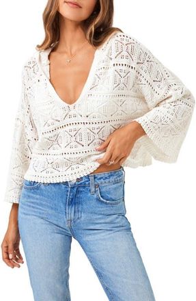 L*Space Diamond Eye Crochet Cover-Up Hooded Sweater in Cream at Nordstrom, Size X-Small