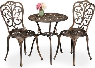 Relaxdays Mesa Y Sillas Terraza, Conjunto Jard&iacute;n Exterior, Aluminio Fundido, Muebles Balc&oacute;n Antiguos, Negro/bronce - Relaxdays