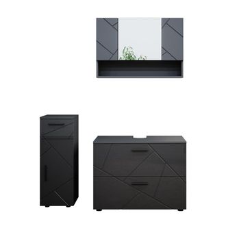 Vicco Conjunto De Muebles De Ba&ntilde;o Irma, Antracita Alto Brillo, 3 Piezas, Con Cajonera Y Mueble Midi