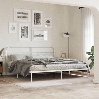Berkfield Home Metal Bed Frame without Mattress with Headboard White 200x200cm | Size: 200x200 cm