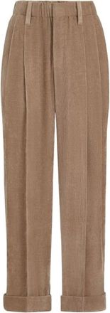 Brunello Cucinelli Broeken, Dames, Bruin, L, Katoen, Katoenen Corduroy Wijde Broek