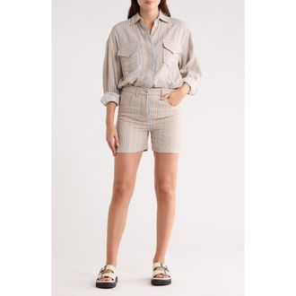 Longchamp Linen & Cotton Blend Romper in Beige/Blue at Nordstrom Rack, Size 6 Us / 38 Fr
