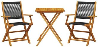 vidaXL 3 Piece Bistro Set Black Polypropylene and Solid Wood Vidaxl