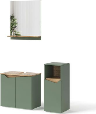 Vicco Conjunto De Muebles De Ba&ntilde;o Marelle, Verde/artesano, 3 Piezas, Con Armario Midi