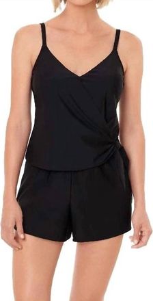 Penbrooke Solid Wrap Romper In Black