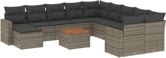 vidaXL Set De Sof&aacute;s De Jard&iacute;n Y Cojines 12 Pzas Rat&aacute;n Sint&eacute;tico Gris Vidaxl