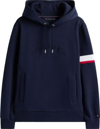Tommy Hilfiger logo stripe hoodie - men - Transitional Cotton/Recycled Polyester - S - Blue
