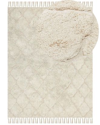 Beliani Tappeto Cotone Shaggy Motivo Boho 160 X 230 Cm Beige Silchar