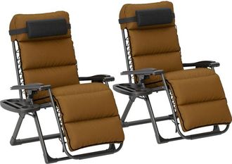 OUTSUNNY 2 Pieces Zero Gravity Chairs, Reclining Folding Sun Lounger, Brown