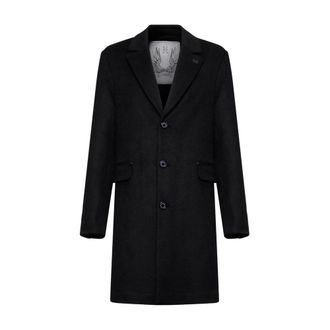 John Richmond Eenrijige jas met klepzakken - Heren - Mantel - Zwart - 2XL - Wol - Jassen