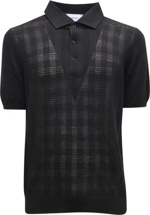 Lardini Tops, Heren, Zwart, L, Katoen, Piqué Polo Shirt met Geperforeerd Italiaans Design