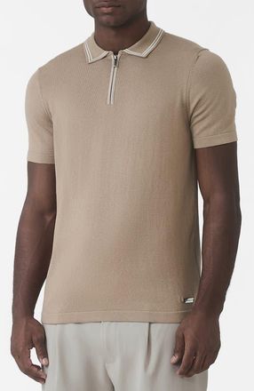 Mauvais Newbury Slim Zip Knit Polo in Light Beige at Nordstrom, Size Xx-Large