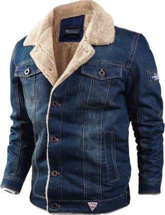 Generic Men Denim Jacket Sherpa Fleece Lined Jean Jackets Pockets Long Sleeve Thicken Coats Winter Thermal Trucker Clothes