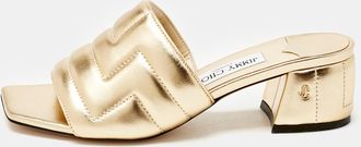 Jimmy Choo London Gold Quilted Leather Themis Slide Sandals