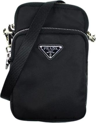 Prada Pre-owned Cross Body Bags, male, Black, Size: ONE SIZE Pre-owned Re-Nylon Phone Shoulder Bag