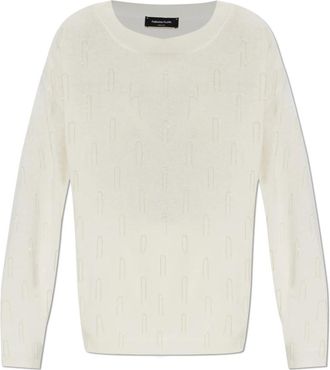 Fabiana Filippi Wol trui met glinsterende franjes - Dames - Ronde hals truien - Beige - XS - Wol - Truien & Vesten