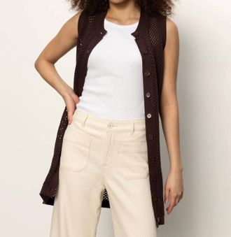 Sanctuary Long Openwork Crochet Vest In Mesa