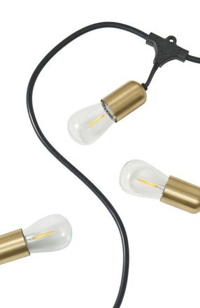 Brightech 48 ft, 15-light Plug-In Heavy Duty LED Outdoor String Lights, Gold Accent Brass Socket and Weatherproof Bulbs in 48 Ft 15 Bulbs |