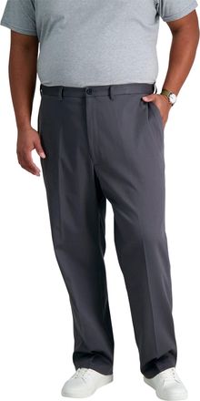 Haggar Mens Premium No Iron Khaki Classic Fit Expandable Waist Flat Front Pant (Regular and Big & Tall Sizes), Dark Grey - Bt, 48W x 29L