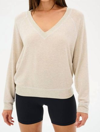SPLITS59 Bennie Fleece V-Neck Sweatshirt In Heathered Oatmeal