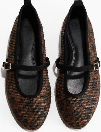 H&M Straw Mary Janes in Dark Brown/leopard Print at Nordstrom, Size 11