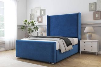 Comfort Beds Madrid Plush Bed Frame - 50 Upholstered Wingback Headboard in Blue | Size: Single