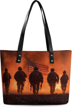 Generic Soldiers Under Fire Flag Tote Bags for Women Cute Shoulder Purses Handbags