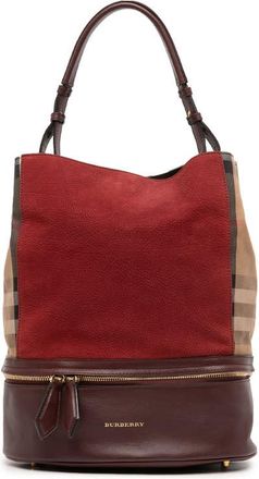 Burberry Pre-owned Burberry Nubuck and House Check Canvas Beckett Bucket Bag Ladies ITCF&10SCA