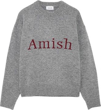 Amish Crew Neck Mulin&eacute; - Heren - Ronde hals truien - Grijs - L - Wol - Truien & Vesten