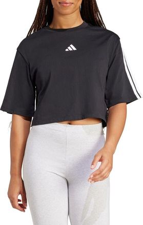 adidas 3-Stripes Cropped Cotton T-Shirt in Black/White at Nordstrom Rack, Size X-Large