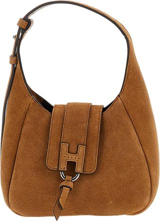 Hogan Beige H01X Embossed Tassel Suede Mini Hobo Bag