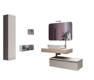 Aquadesign Mueble de ba&ntilde;o de 5 piezas en melamina blanco tabaco claro/piedra