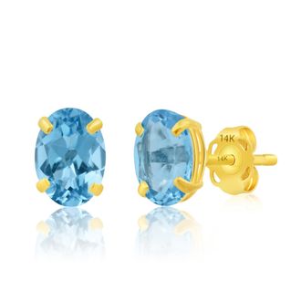 MAX + STONE 14k Yellow or White Gold 7x5mm Oval Stud Earrings with Push Backs