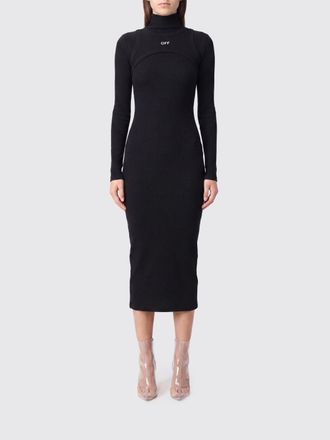 Off-white Cotton Knit Sheath Midi Dress with Polo Neck