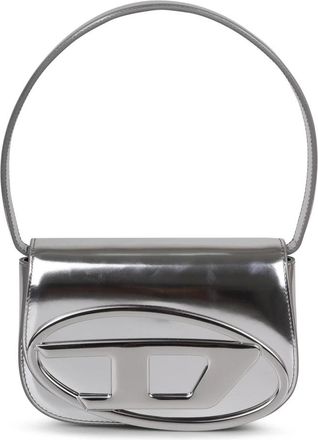 Diesel Metallic Schoudertas met Logo Plaque - Dames - Handtassen - Grijs - ONE Size - Leer - Tassen