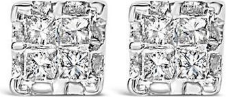 House of Brilliance 10k Yellow Gold Princess Diamond Quad Stud Earrings at Nordstrom