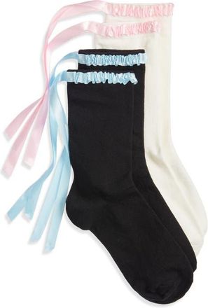 High Heel Jungle Lara Satin Ribbon Trim Cotton Blend Crew Socks in Blue Pink at Nordstrom