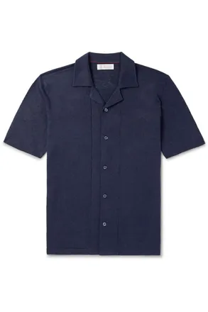 Brunello Cucinelli Camp-Collar Slub Linen and Cotton-Blend Shirt