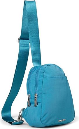Baggallini Double Zip Mini Sling Handbags Seaside Blue, Nylon/Polyester