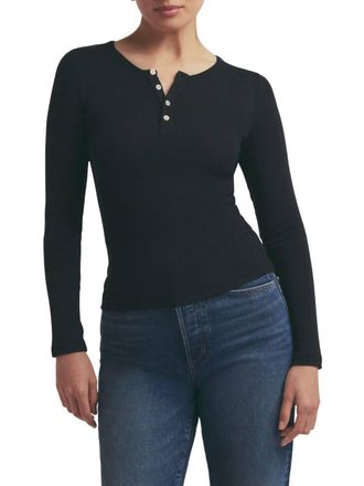 Favorite Daughter Henley Ribbed Long Sleeve Top In Black
