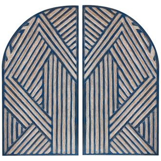 Beliani Decoraci&oacute;n De Pared Azul Oscuro Beige 80 X 80 Cm Mdf Forma Ventana Tallado Ogan
