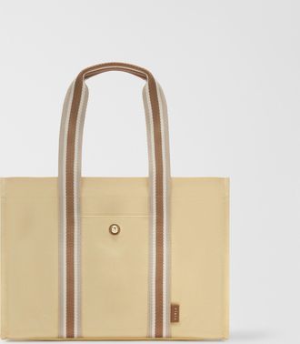 Furla Duna Borsa Shopping L Toni Cremino Giallo Tessuto Canvas + Tessuto A Righe Donna