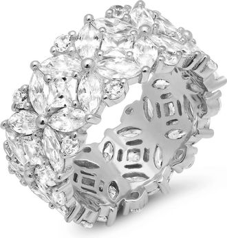 MAX + STONE Sterling Silver 7.30 ctw Multi-Shaped CZ Eternity Band Ring