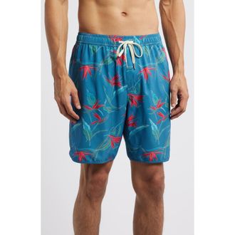 Fair Harbor The Anchor Swim Trunks in Teal Birds Of Paradise at Nordstrom, Size Xxx-Large
