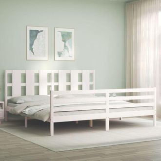 vidaXL Estructura Cama De Matrimonio Con Cabecero Madera Maciza Blanco Vidaxl