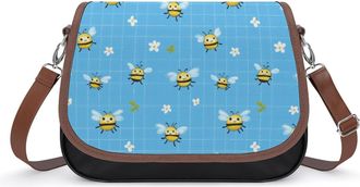 Generic Bees Blue Checked Background Womens Crossbody Bag Fashion Shoulder Handbags Message Tote Bag with Adjustable Strap