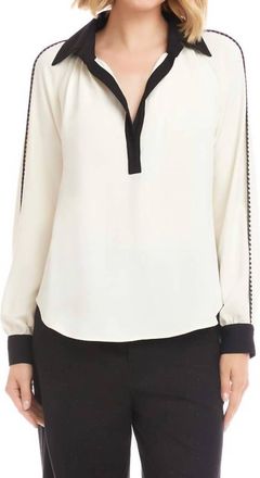 Karen Kane Colorblock Collar And Edge Stitch Blouse In Ivory & Black