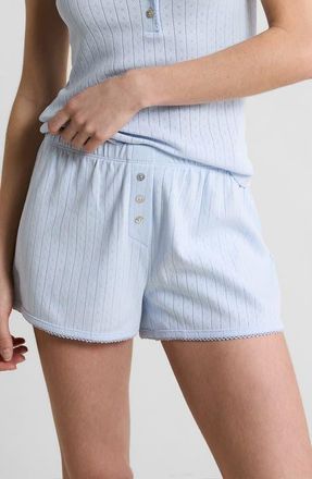 Etam Katell Pointelle Cotton Pajama Shorts in Azure Blue at Nordstrom, Size X-Small